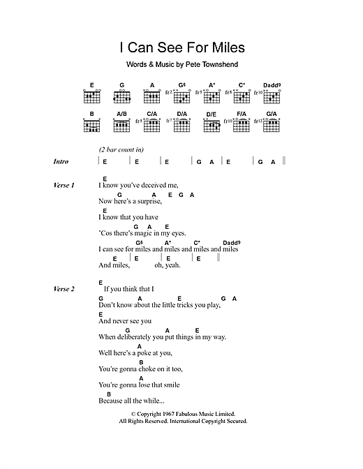 I Can See For Miles (Guitar Chords/Lyrics) von The Who
