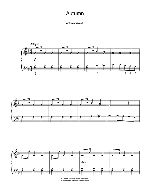 Autumn (from The Four Seasons) 3rd Movement (Beginner Piano) von Antonio Vivaldi