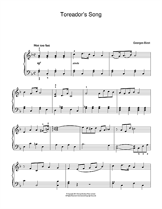 Toreador's Song (from Carmen) (Beginner Piano) von Georges Bizet