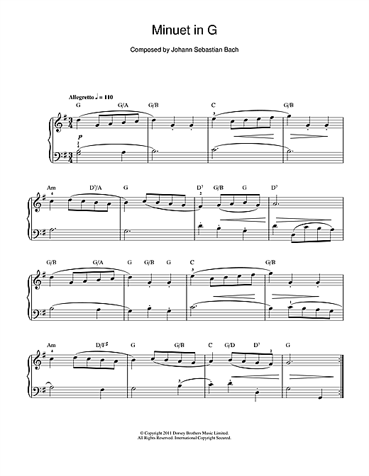 Minuet In G (Beginner Piano) von Johann Sebastian Bach