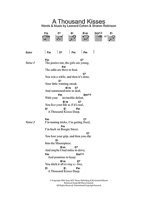 A Thousand Kisses Deep (Guitar Chords/Lyrics) von Leonard Cohen