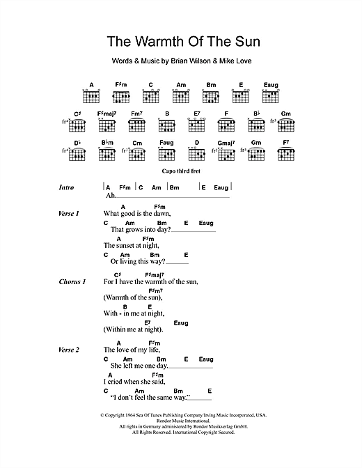 The Warmth Of The Sun (Guitar Chords/Lyrics) von The Beach Boys