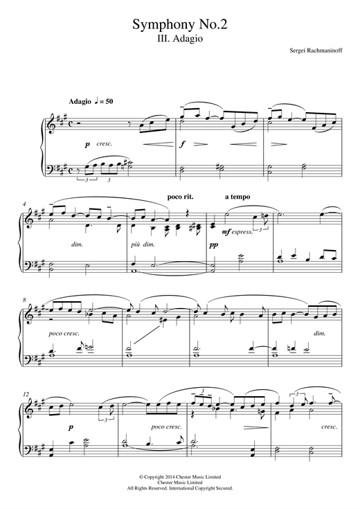 Symphony No.2 - 3rd Movement (Easy Piano) von Sergei Rachmaninoff