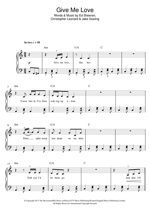 Give Me Love (Beginner Piano) von Ed Sheeran