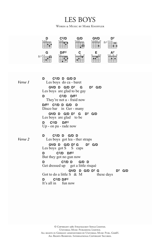 Les Boys (Guitar Chords/Lyrics) von Dire Straits