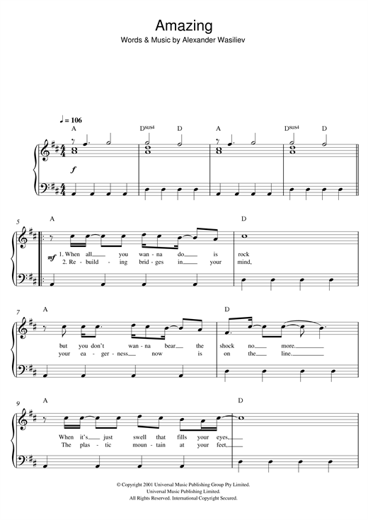 Amazing (Easy Piano) von Alex Lloyd