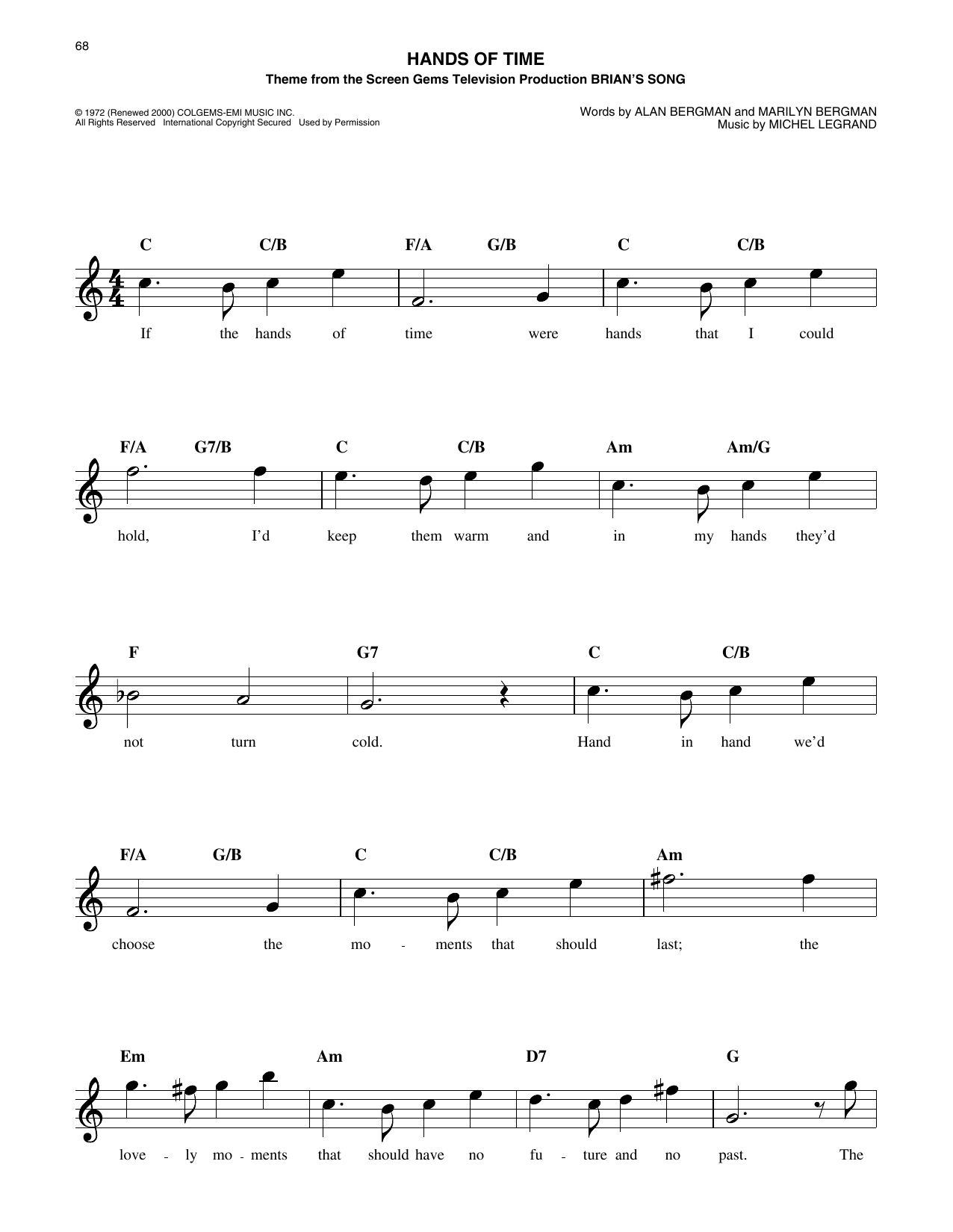 Produktgalerie: Seite 1 von 1 Hands Of Time (from Brian's Song), Alan Bergman