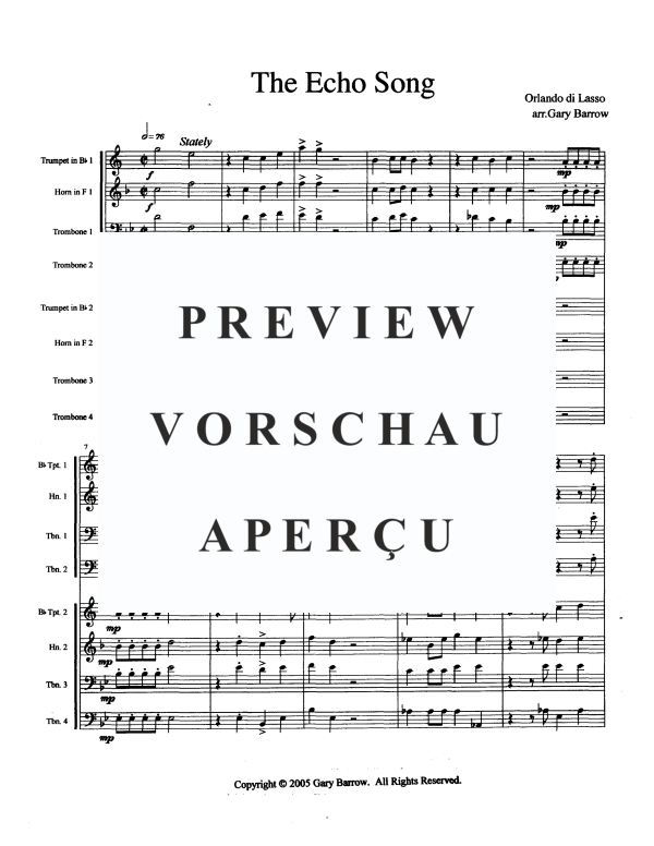 Produktgalerie: Seite 3 von 11 The Echo Song, , Blechbläser Oktett - 2 Trompeten, 2 Hörner und 4 Posaunen