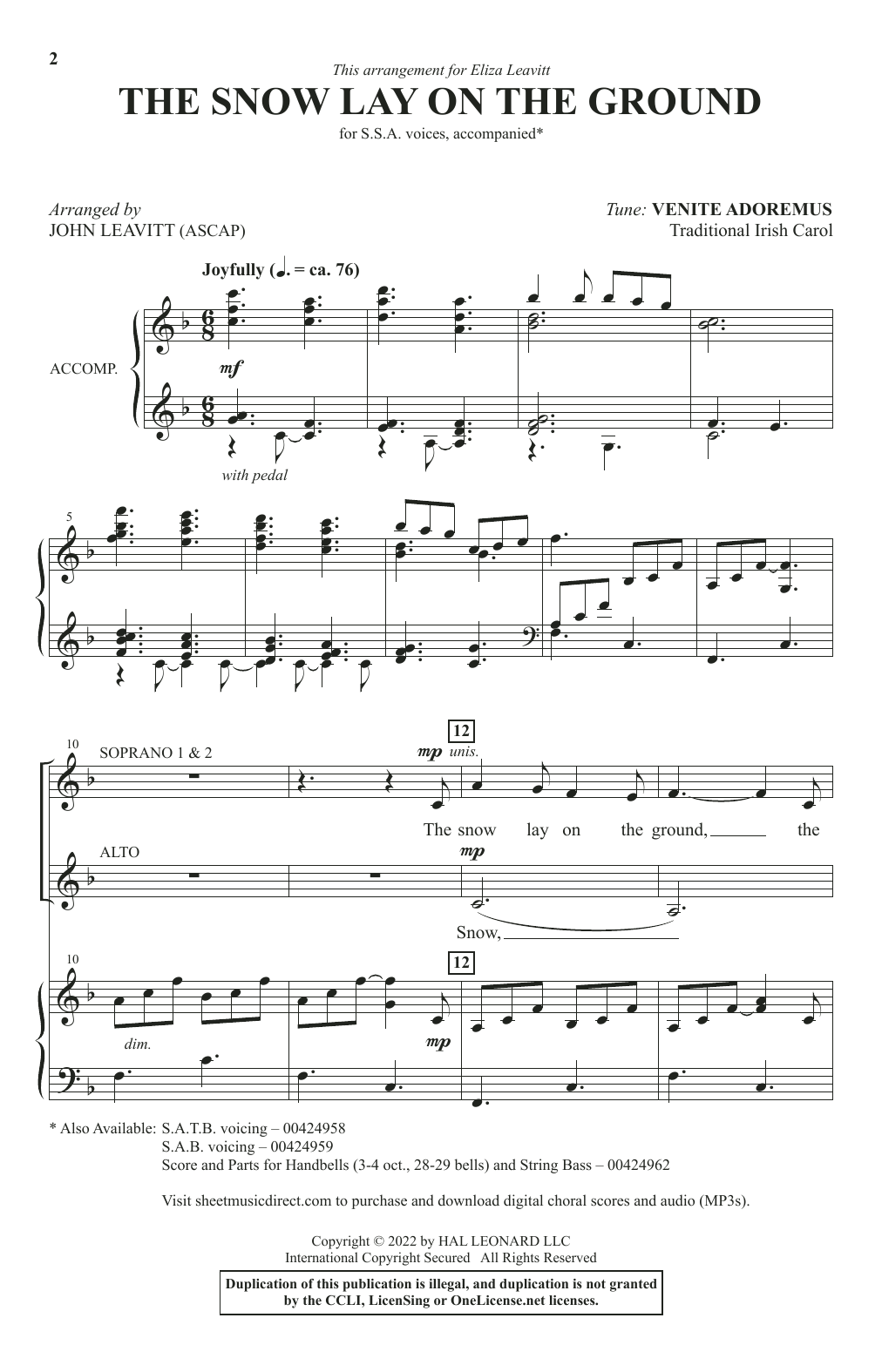 Product gallery: Page 1 of 1 The Snow Lay On The Ground (arr. John Leavitt), Traditional Irish Carol