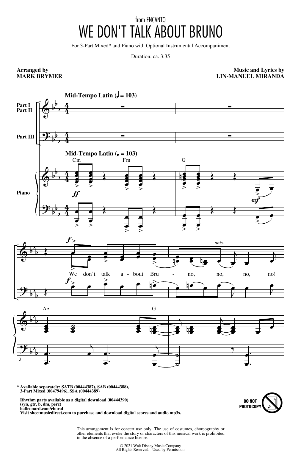 Produktbild zu: We Don't Talk About Bruno (from Encanto) (arr. Mark Brymer)