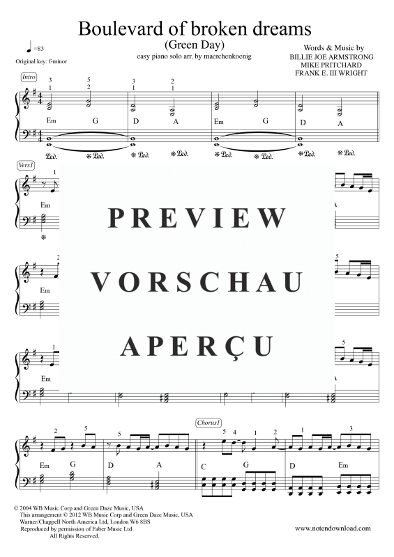 Product gallery: Page 2 of 5 Boulevard of broken dreams, Green Day, Piano Solo