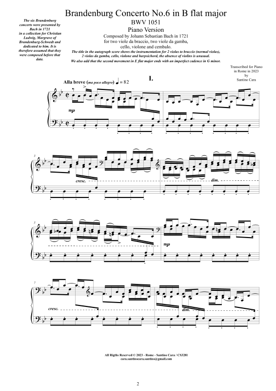 Produktbild zu: Brandenburgisches Konzert Nr. 6 B-Dur BWV 1051 - Piano VersionJohann Sebastian Bach