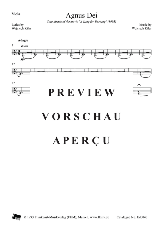 Product picture to: König der letzten Tage - Agnus Dei: ViolaAus dem Film "König der letzten Tage"