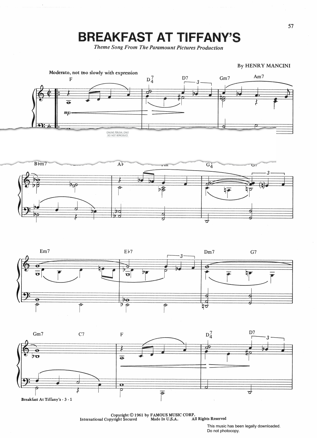 Product gallery: Page 1 of 1 Breakfast At Tiffany's, Henry Mancini