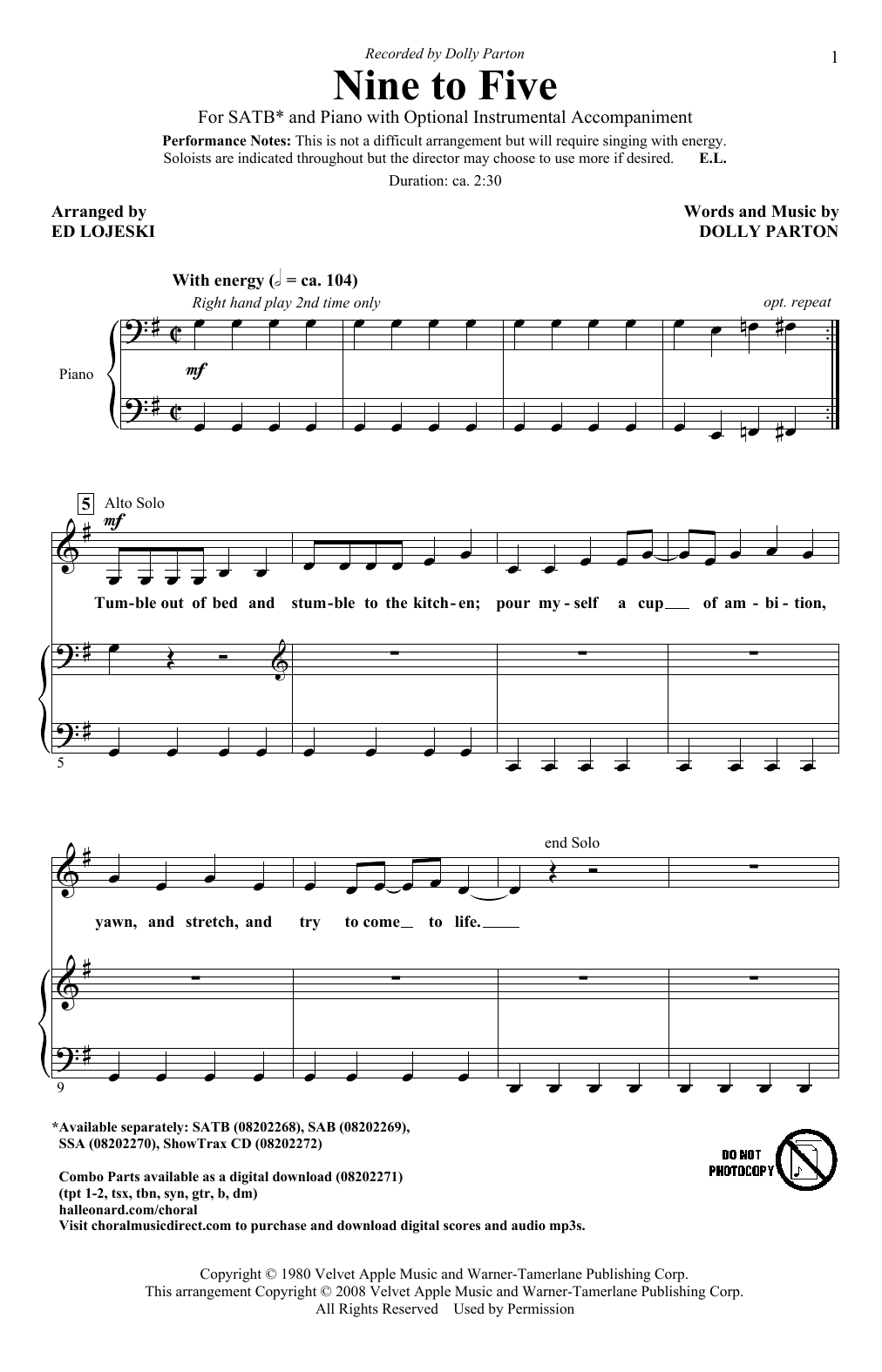 Produktbild zu: Nine To Five (arr. Ed Lojeski)