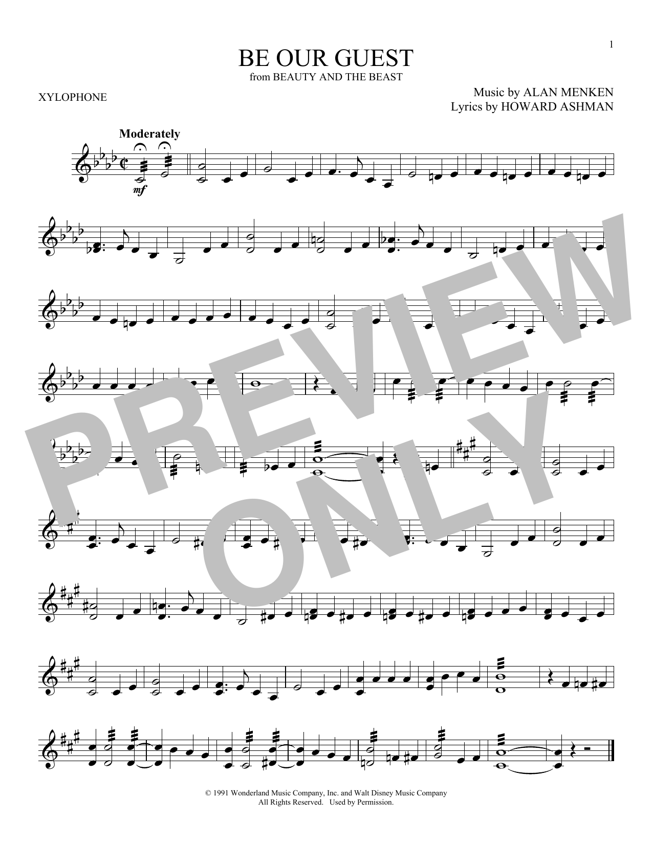 Produktgalerie: Seite 1 von 1 Be Our Guest (from Beauty and The Beast), Alan Menken & Howard Ashman, Xylophon