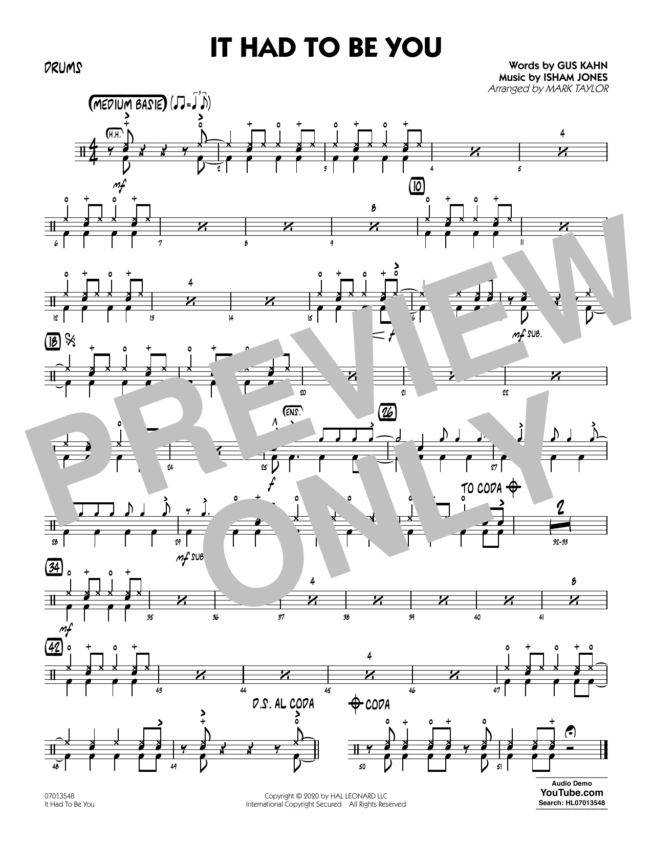 Produktgalerie: Seite 1 von 1 It Had to Be You (arr. Mark Taylor) - Drums, 