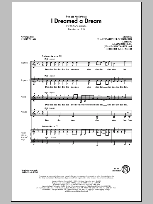 Product gallery: Page 1 of 1 I Dreamed A Dream, Kirby Shaw