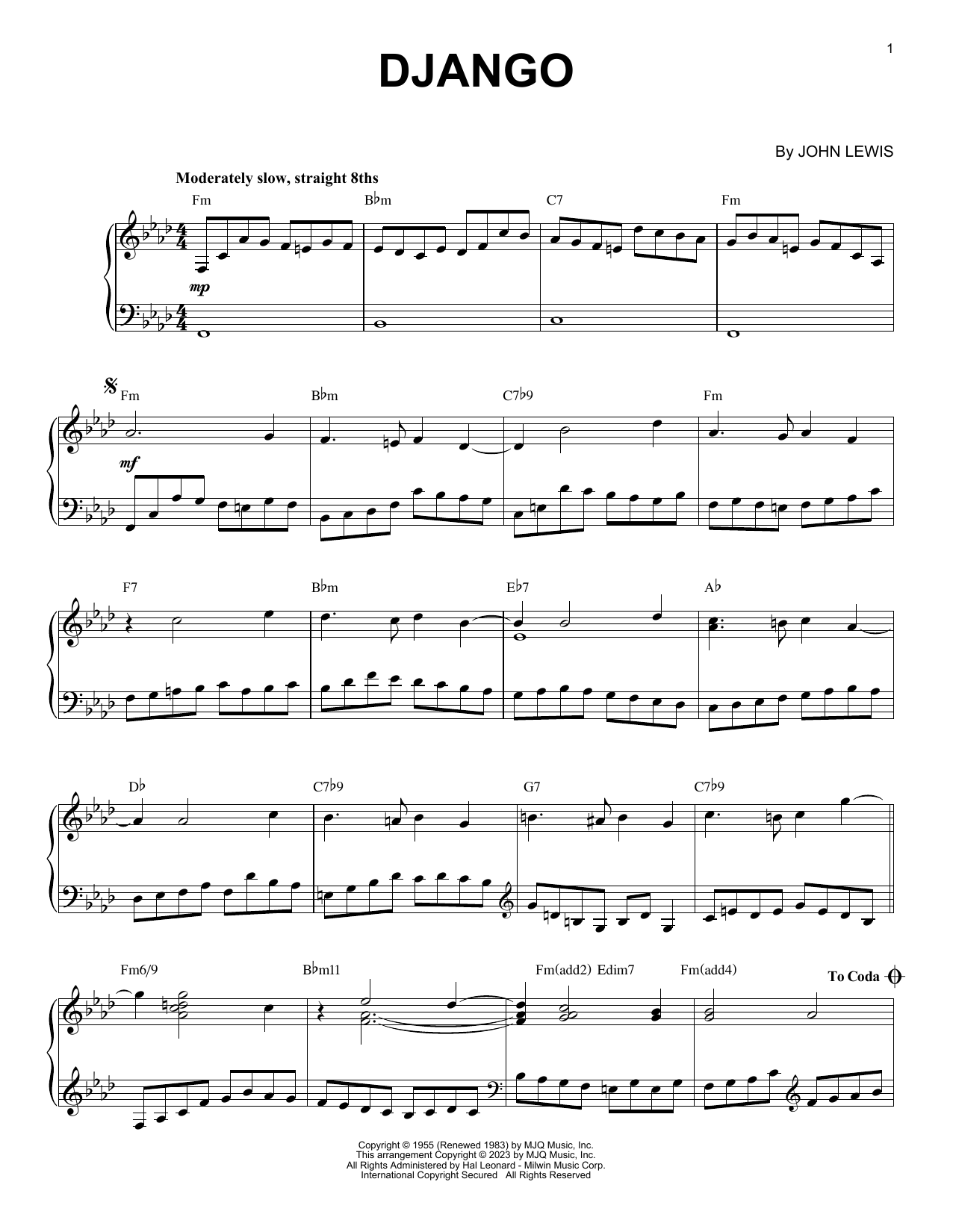 Product picture to: Django [Jazz version] (arr. Brent Edstrom)