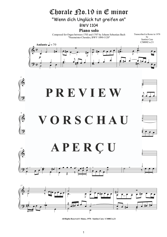 Product gallery: Page 2 of 3 Choral No.19 in E-Moll (Wenn dich Unglück tut greifen an) BWV 1104, , Solo Piano