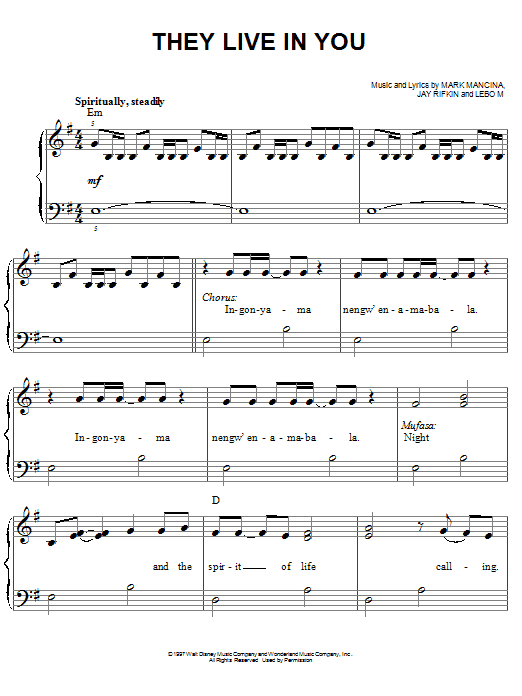 Produktbild zu: They Live In You (from The Lion King: Broadway Musical)
