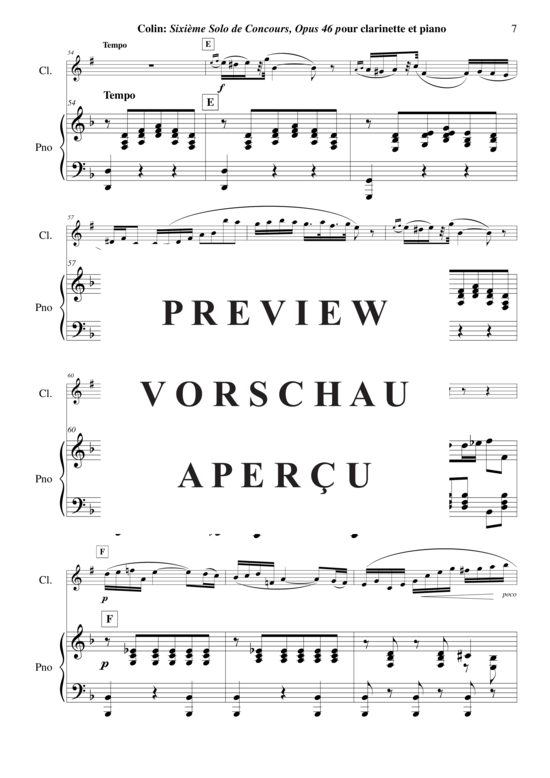 Produktgalerie: Seite 8 von 21 Sixième Solo de Concours, opus 46 , , (Klarinette in B + Klavier)