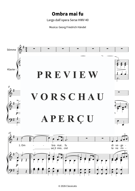 Produktgalerie: Seite 5 von 7 Ombra mai fu - Largo dall´opera Serse HWV 40, , Gesang und Klavier