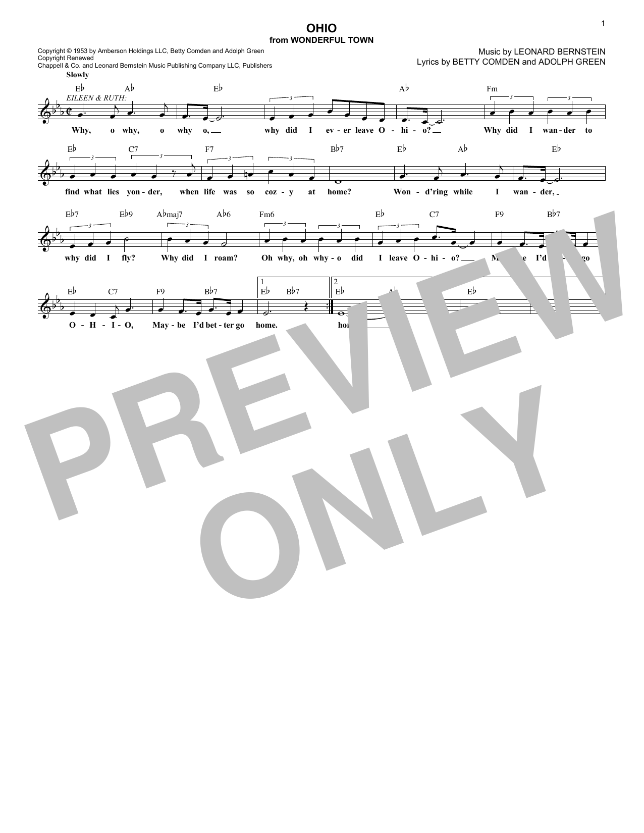 Produktbild zu:  Ohio (from Wonderful Town) - Leonard Bernstein