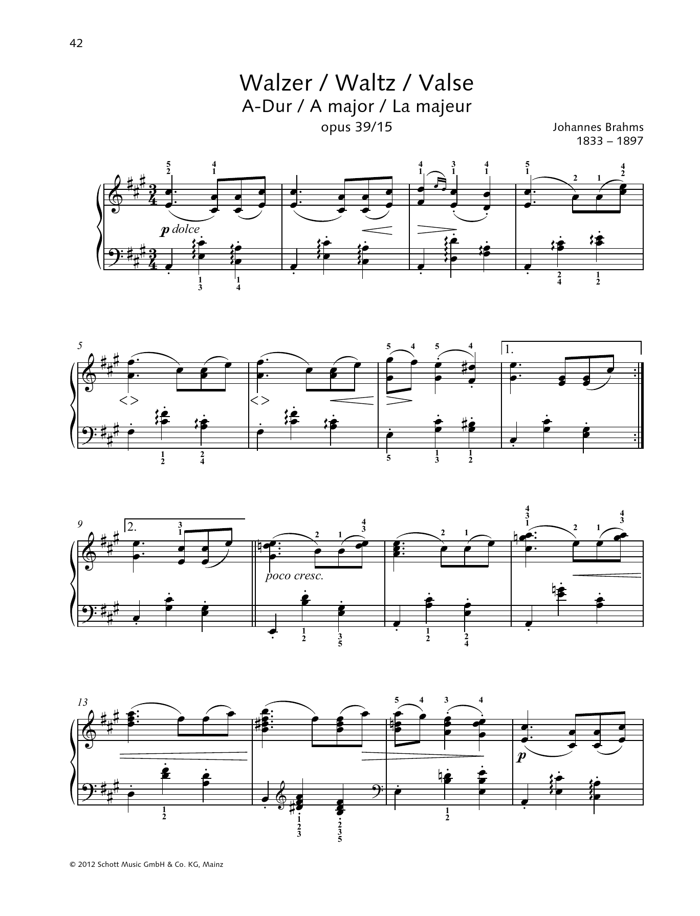 Produktgalerie: Seite 1 von 1 Waltz In A, Op. 39, No. 15, Johannes Brahms, Klavier