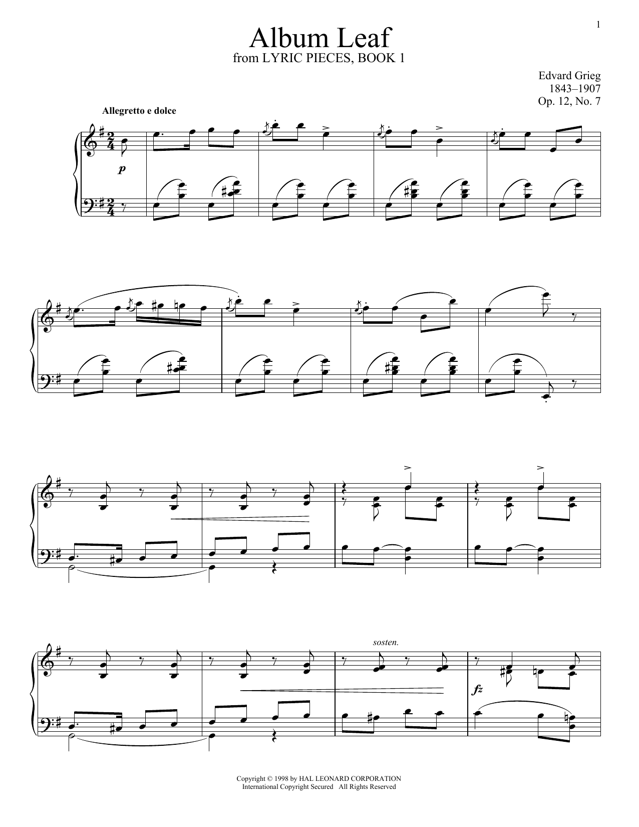 Product picture to: Album Leaf, Op. 12, No. 7