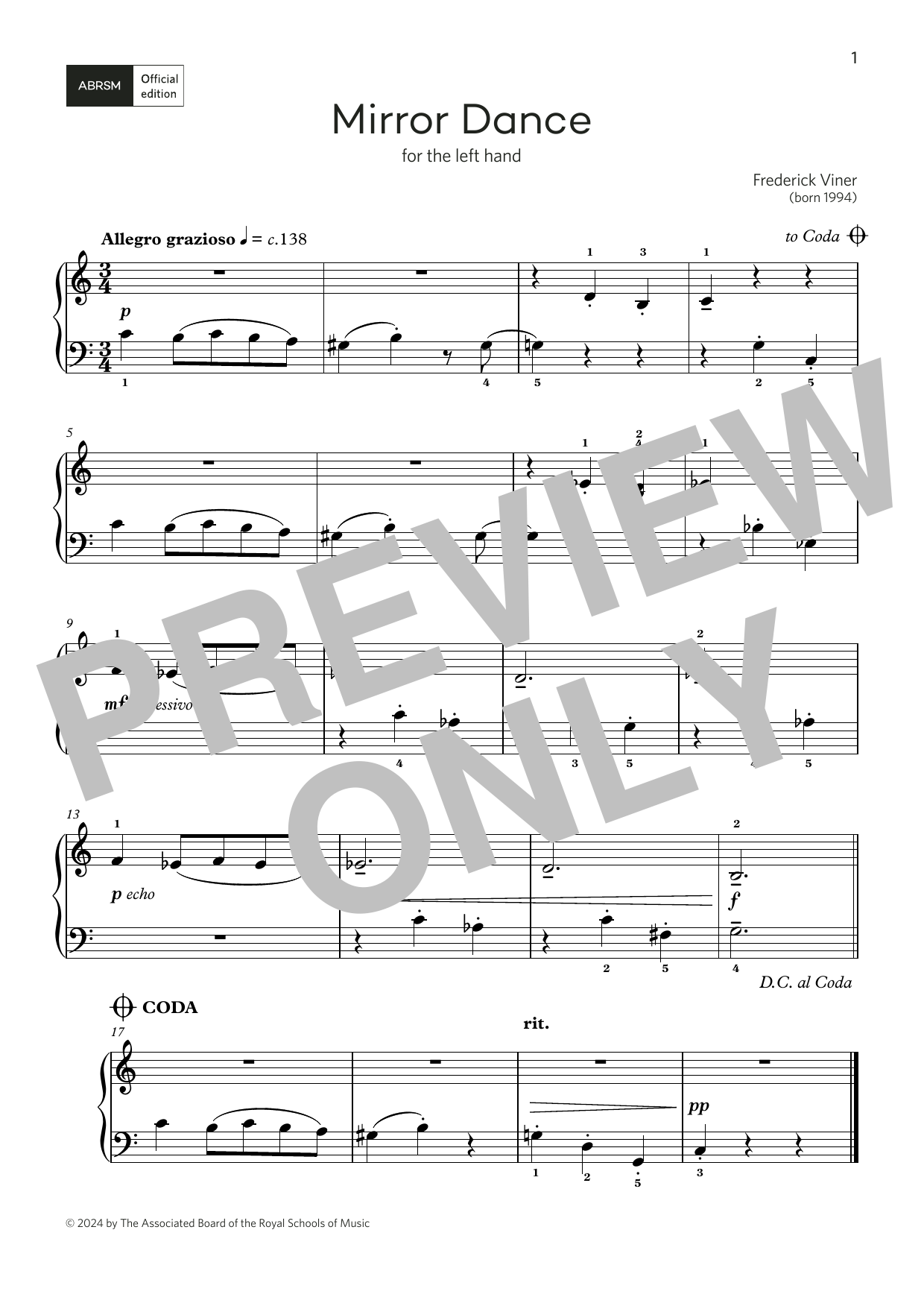Produktbild zu:  Mirror Dance: for left or right hand (Grade 1, list A, from the ABRSM Piano Syllabus 2025 & 2026) - Frederick Viner