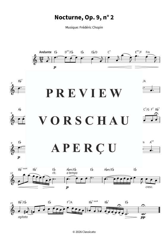 Product gallery: Page 5 of 5 Nocturne op. 9 n° 2 - Version légère du célèbre Nocturne, , Alto Saxophone In E Flat Solo and Chords - Leadsheet
