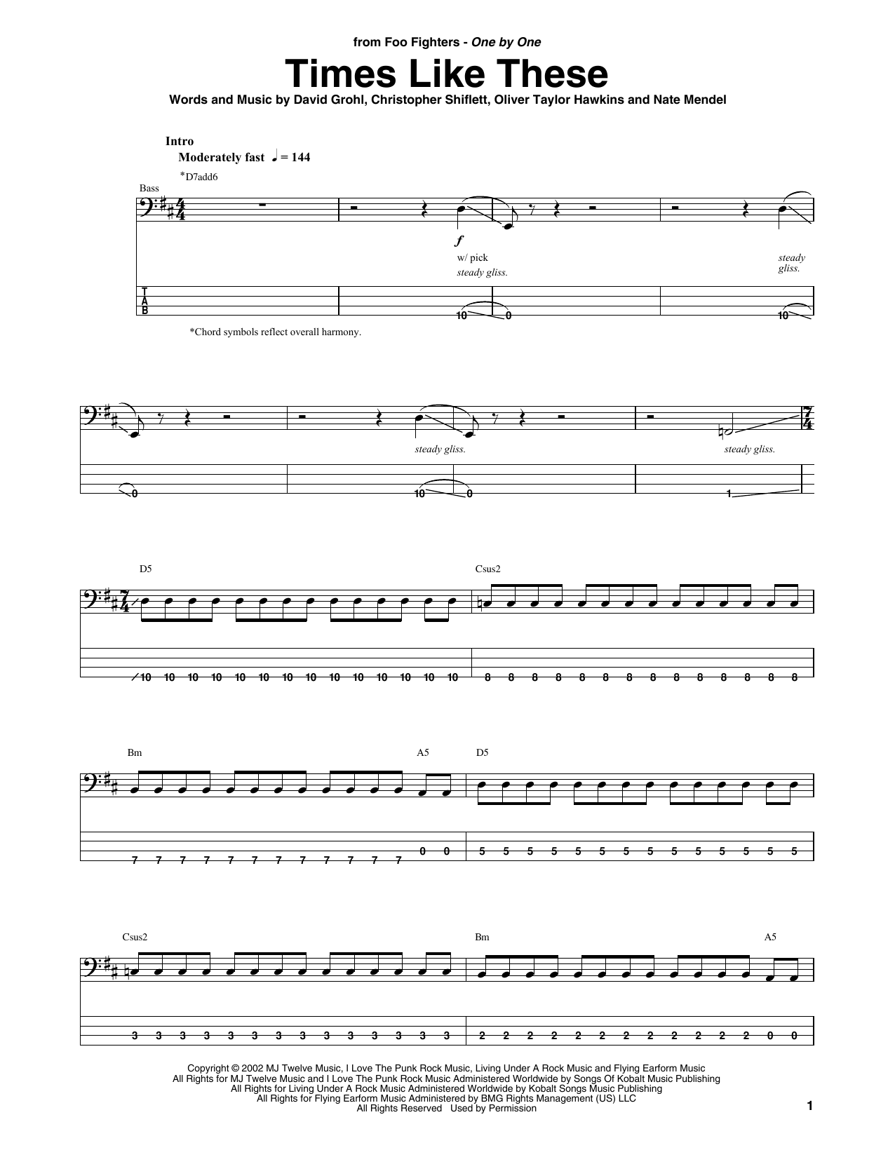 Produktgalerie: Seite 1 von 1 Times Like These, Foo Fighters, E-Bass