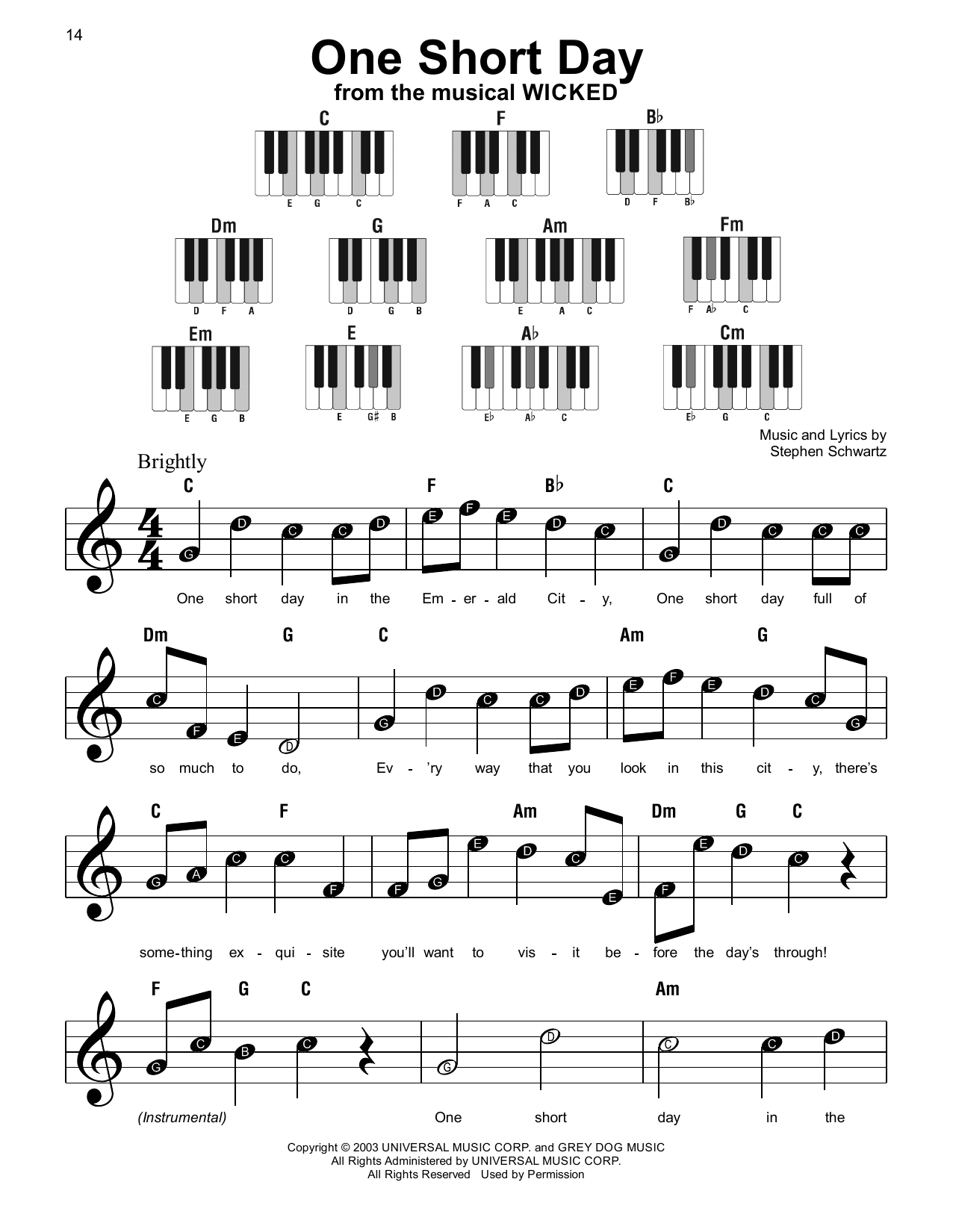 Produktgalerie: Seite 1 von 1 One Short Day (from Wicked), Stephen Schwartz, Klavier