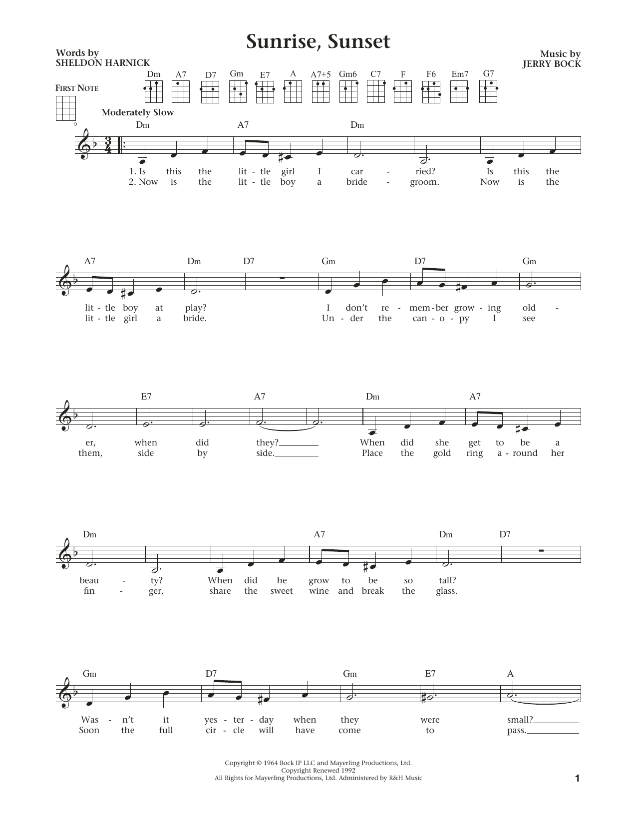 Product gallery: Page 1 of 1 Sunrise, Sunset (from The Daily Ukulele) (arr. Liz and Jim Beloff), Sheldon Harnick