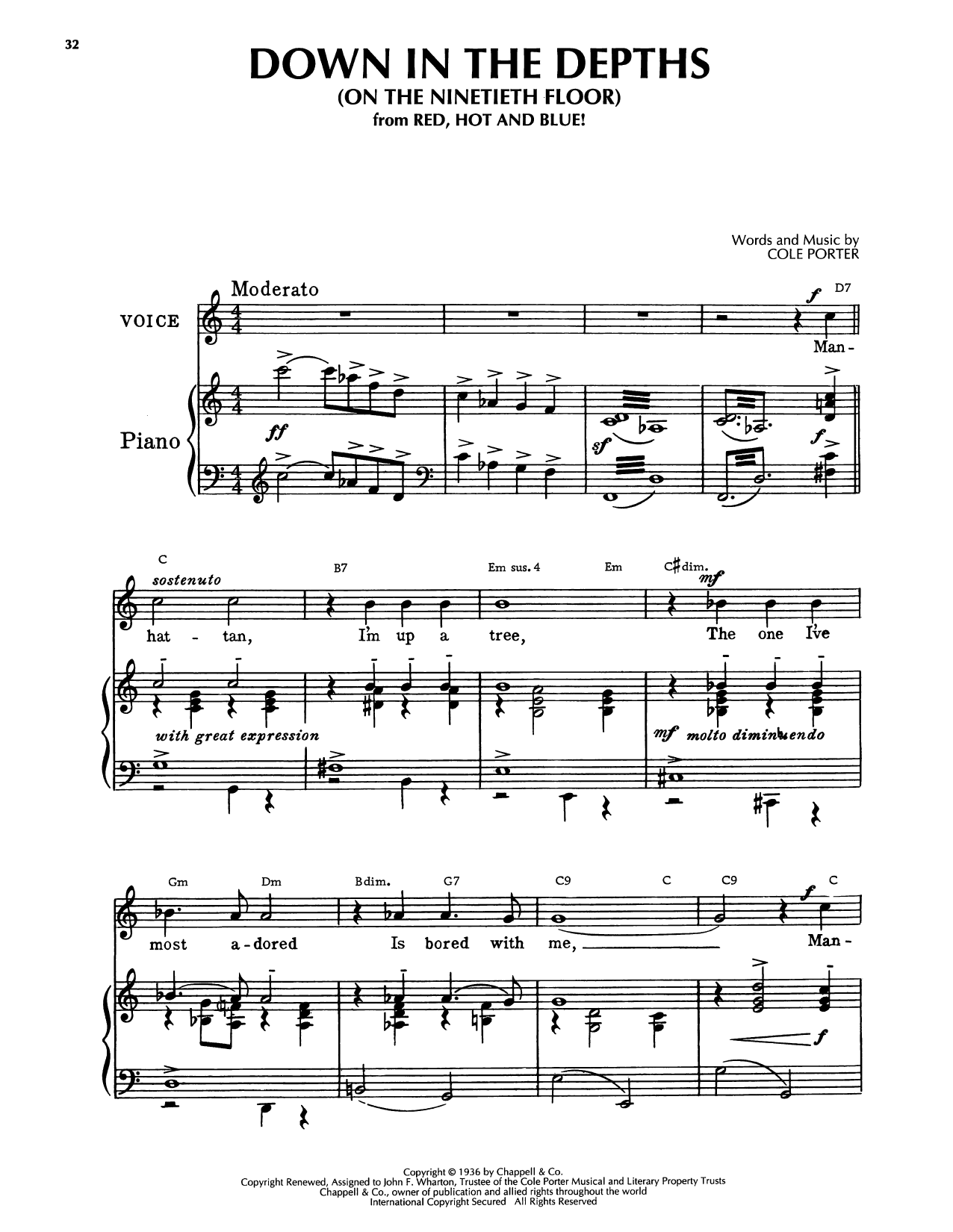 Produktgalerie: Seite 1 von 1 Down In The Depths (On The Ninetieth Floor) (from Red, Hot And Blue), Cole Porter, Gesang, Gitarre, Klavier