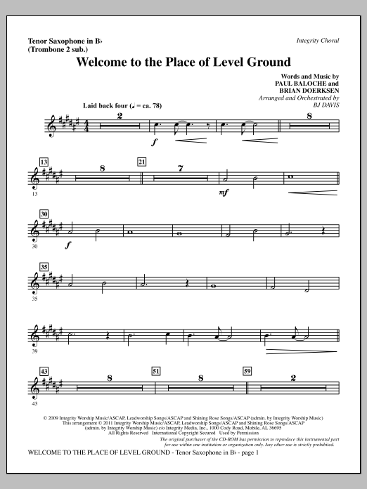 Produktgalerie: Seite 1 von 1 Welcome To The Place Of Level Ground - Tenor Sax (sub. Tbn 2), BJ Davis, Chor