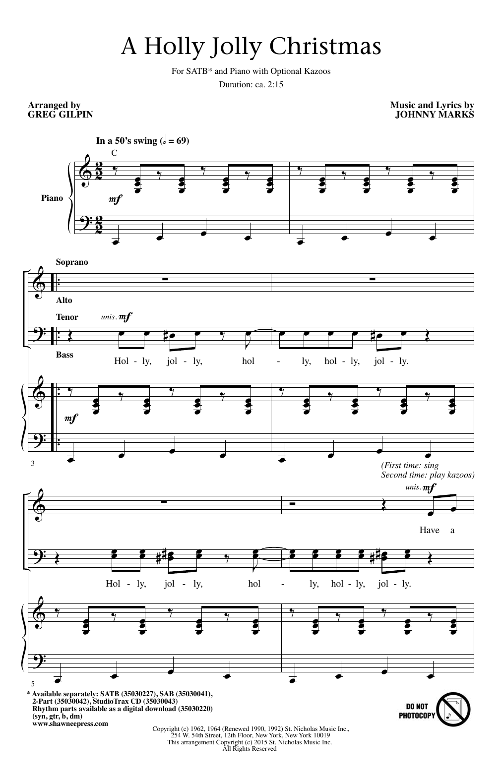Product picture to: A Holly Jolly Christmas (arr. Greg Gilpin)