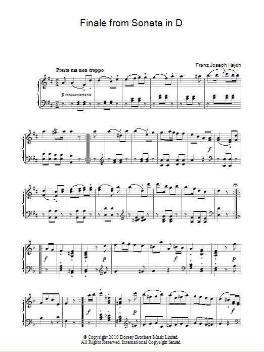 Product gallery: Page 1 of 1 Finale From Sonata In D, Franz Joseph Haydn