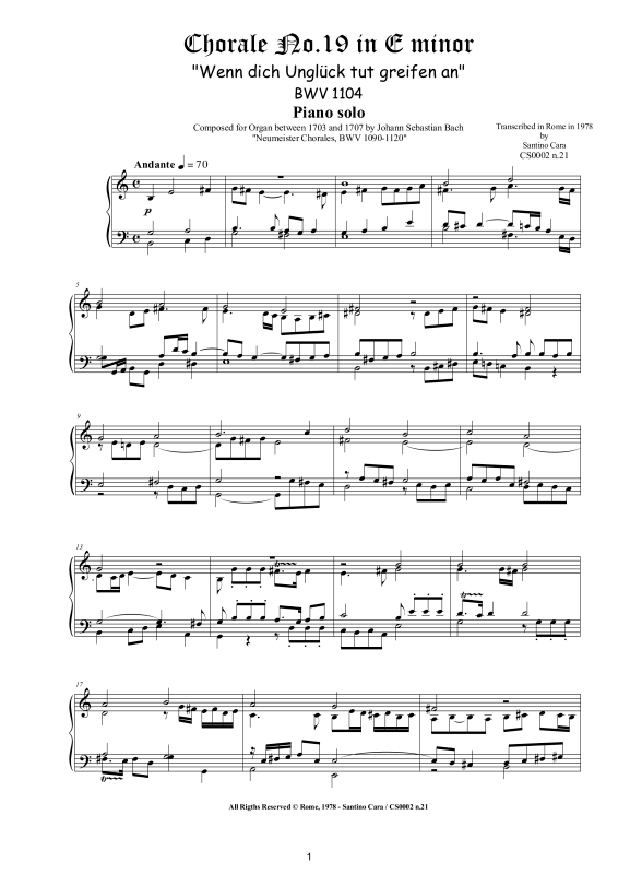 Product picture to: Choral No.19 in E-Moll (Wenn dich Unglück tut greifen an) BWV 1104Johann Sebastian Bach