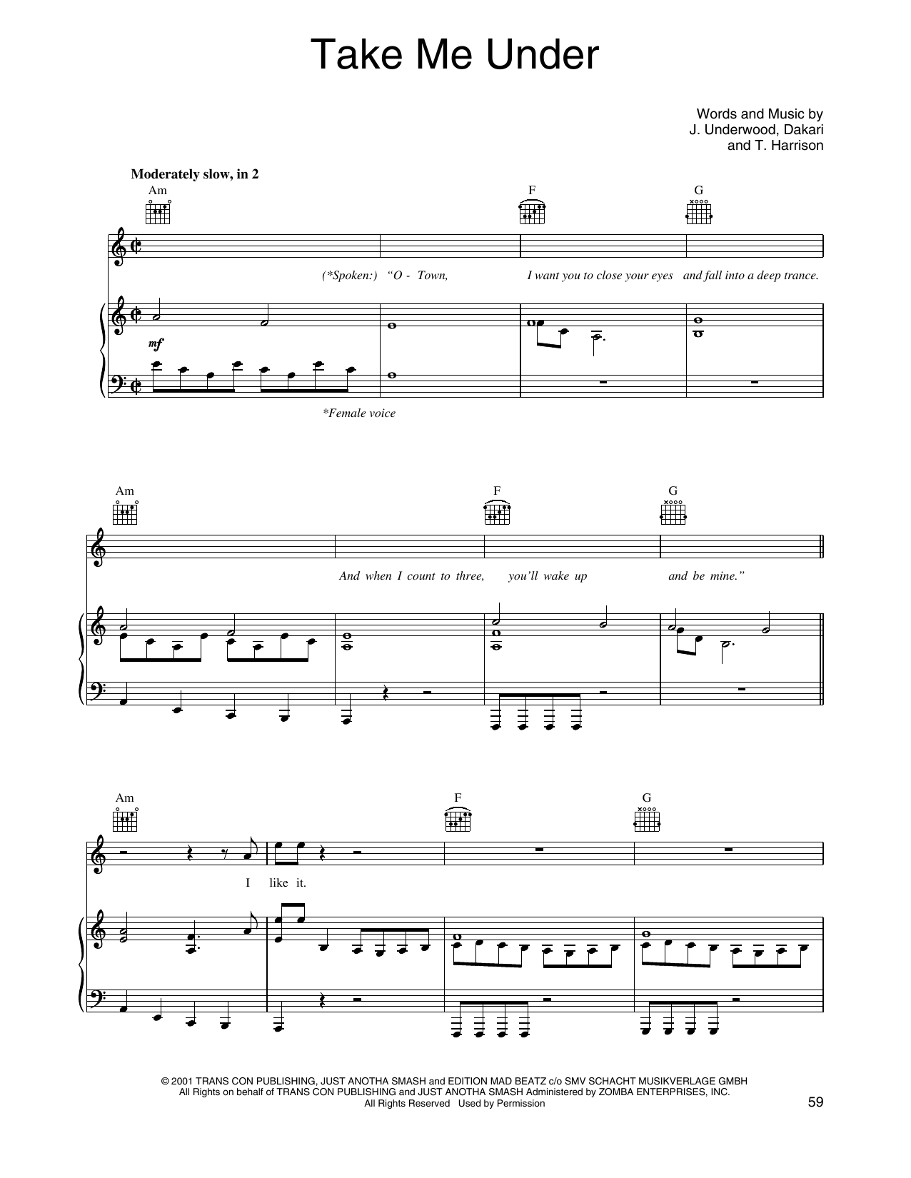 Produktgalerie: Seite 1 von 1 Take Me Under, O-Town, Gesang, Gitarre, Klavier