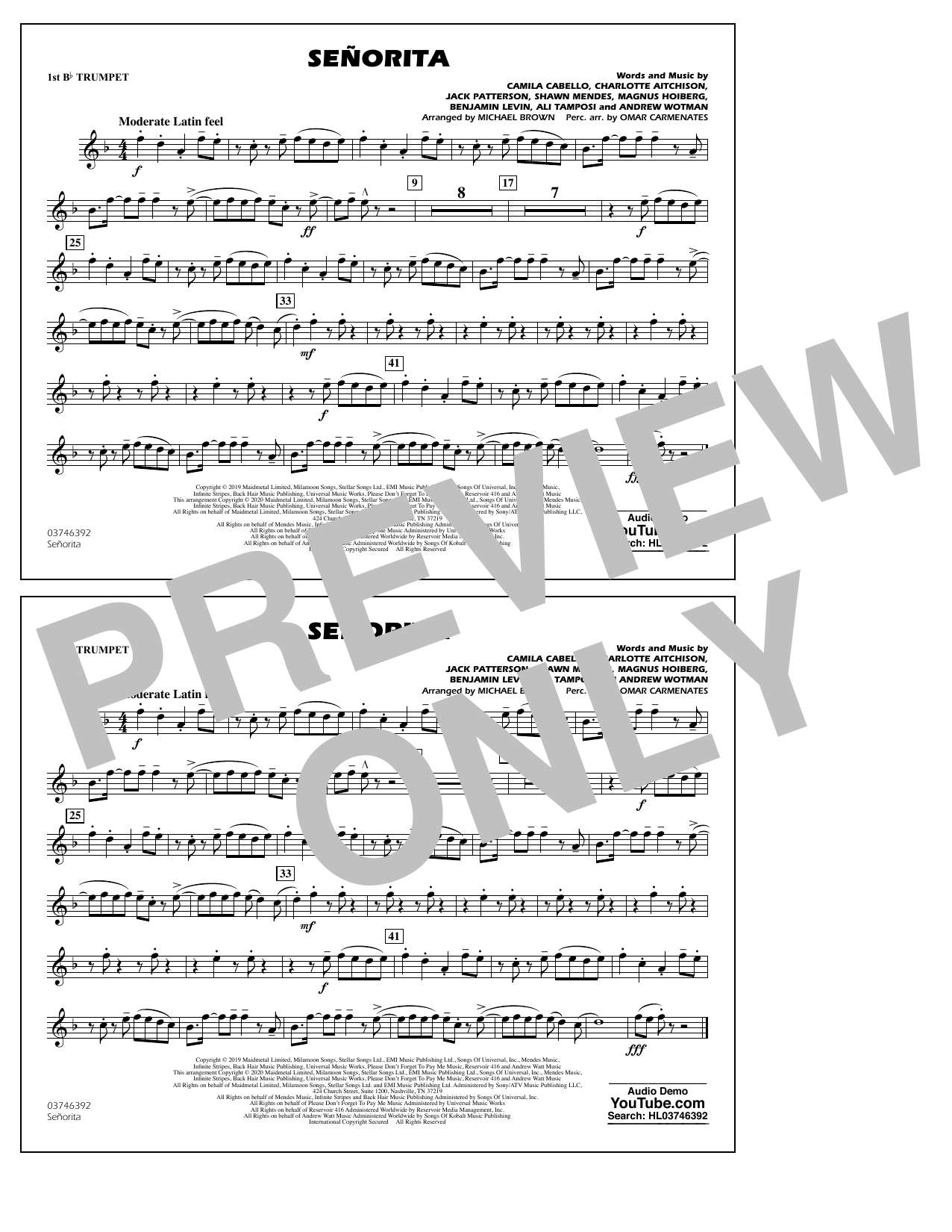 Produktbild zu: Señorita (arr. Carmenates and Brown) - 1st Bb Trumpet