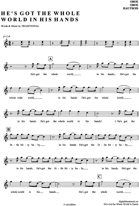 Produktgalerie: Seite 1 von 4 He´s got the whole world in his hands , , (Oboe)