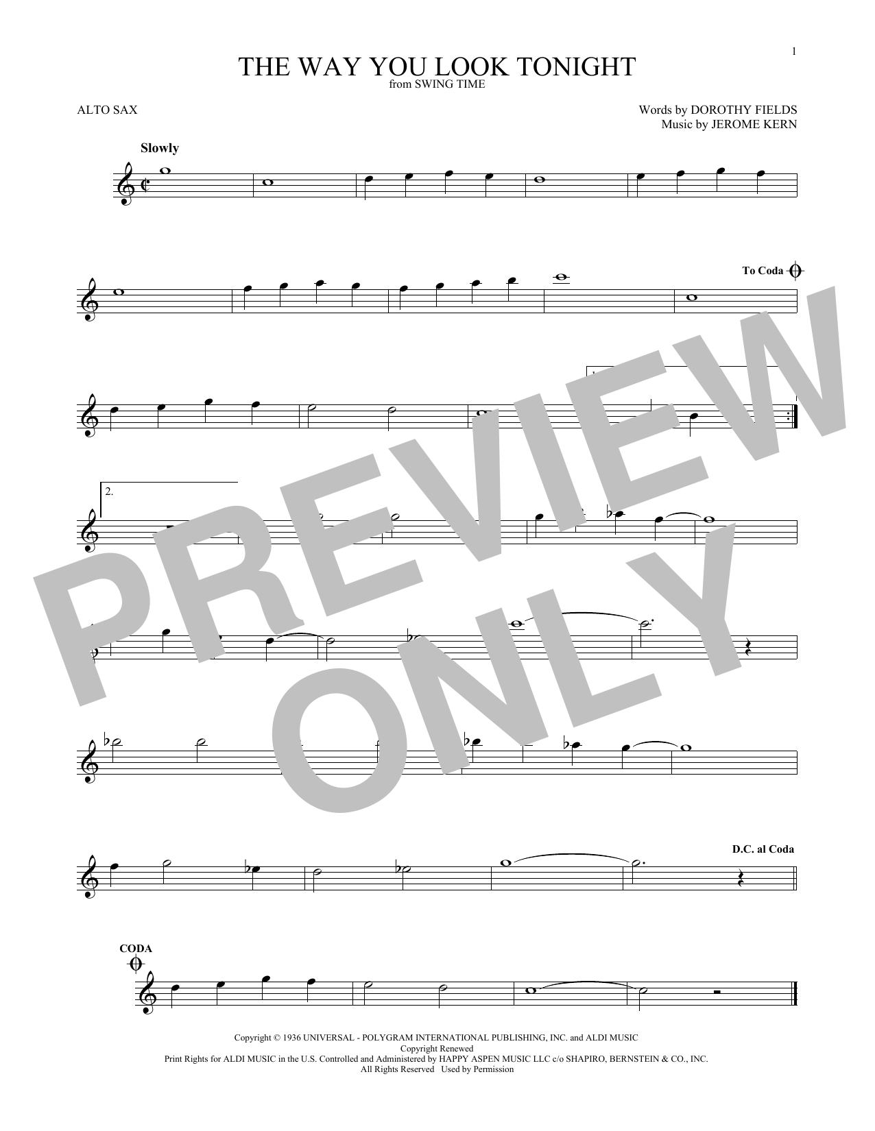 Product gallery: Page 1 of 1 The Way You Look Tonight, Jerome Kern