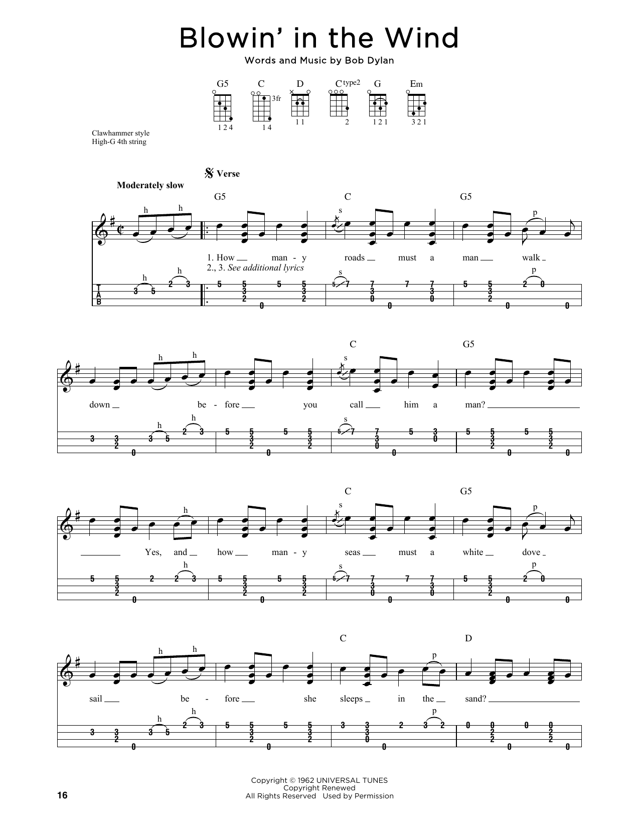 Product gallery: Page 1 of 1 Blowin' In The Wind (arr. Jim Schustedt), Bob Dylan