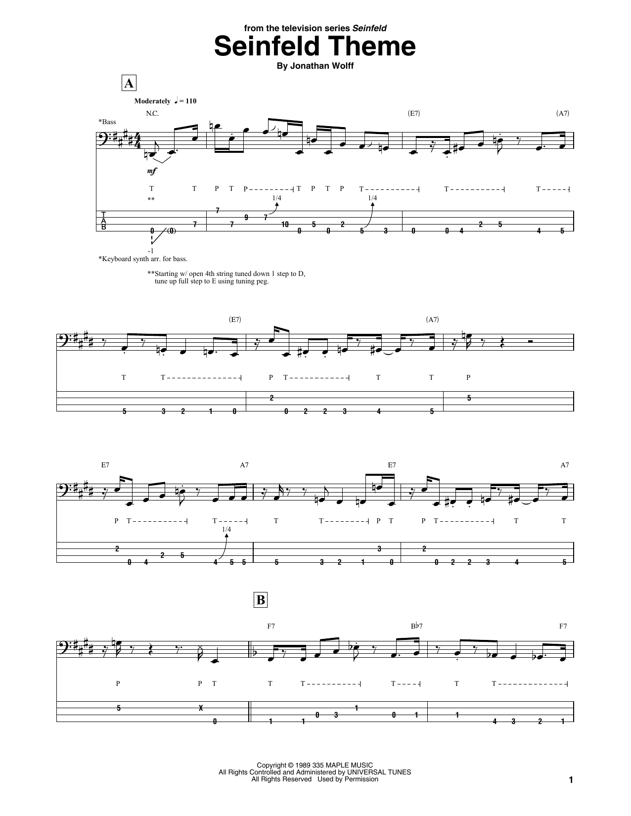 Produktgalerie: Seite 1 von 1 Seinfeld Theme, Jonathan Wolff, E-Bass