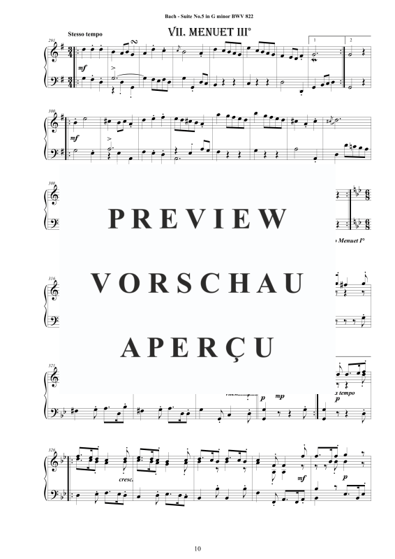 Produktgalerie: Seite 11 von 11 Suite No.5 in G-Moll BWV 822 - Complete Piano Version, , Klavier Solo