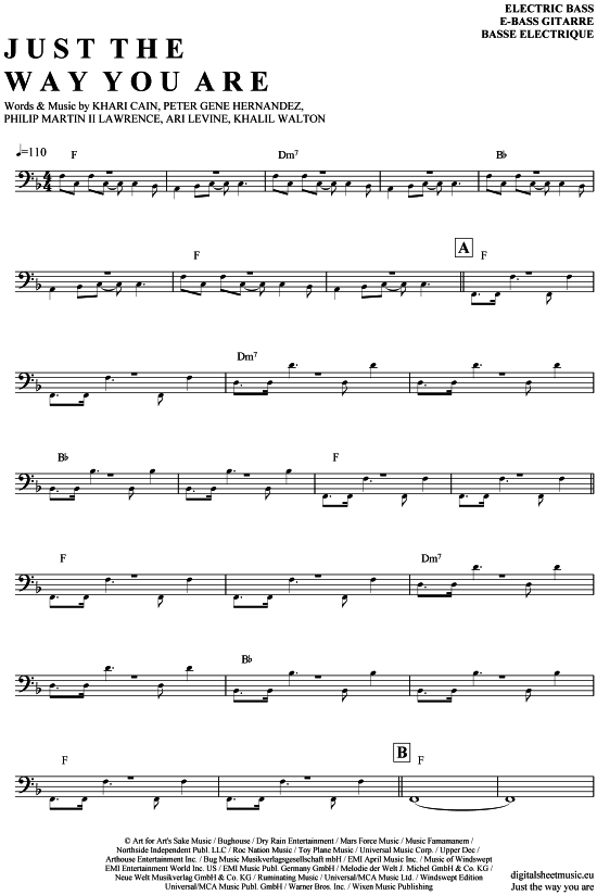 Product gallery: Page 1 of 4 Just the way you are , Mars, Bruno, Bass Guitar