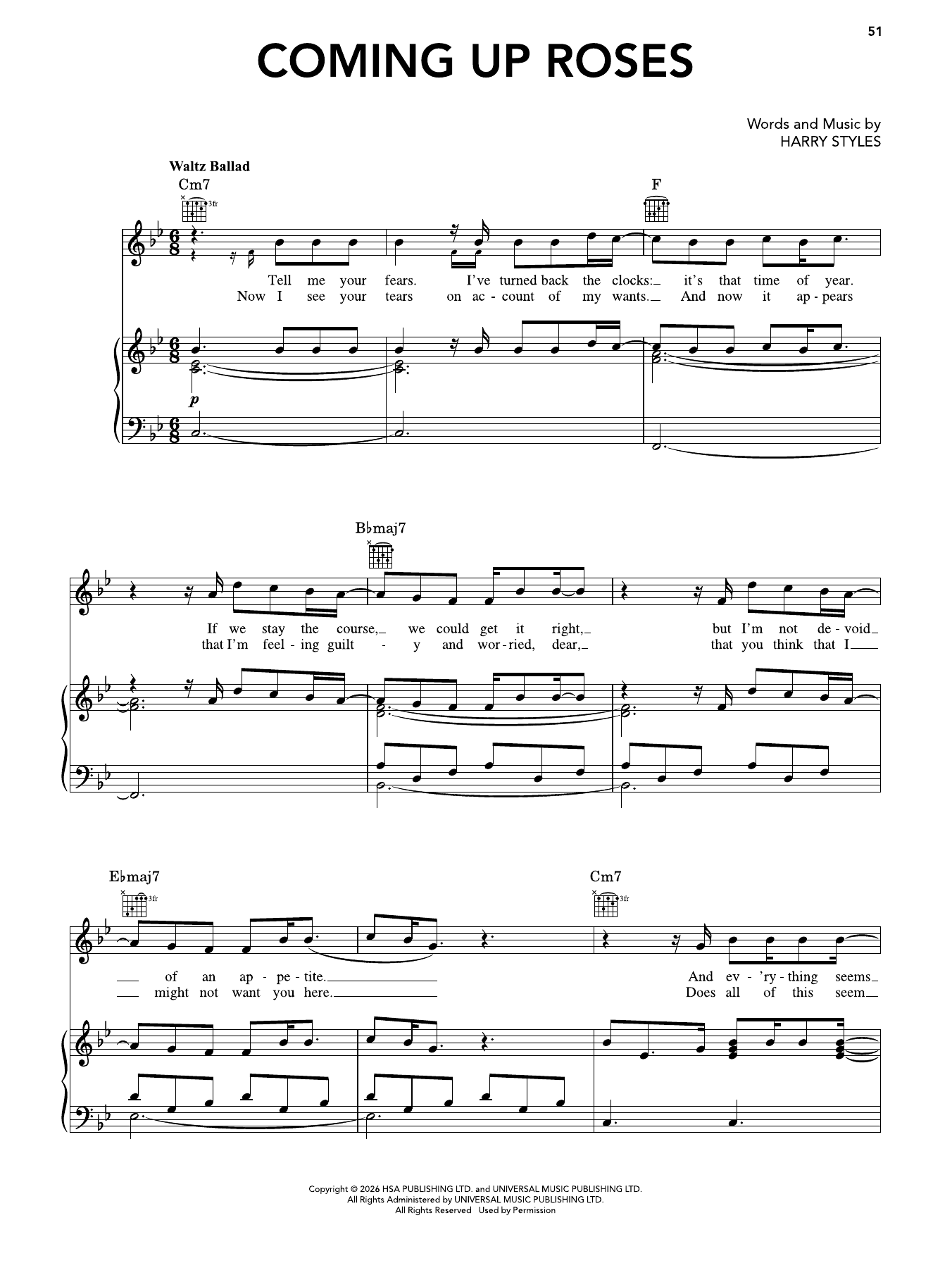 Produktgalerie: Seite 1 von 1 Coming Up Roses, Harry Styles, Gesang, Gitarre, Klavier