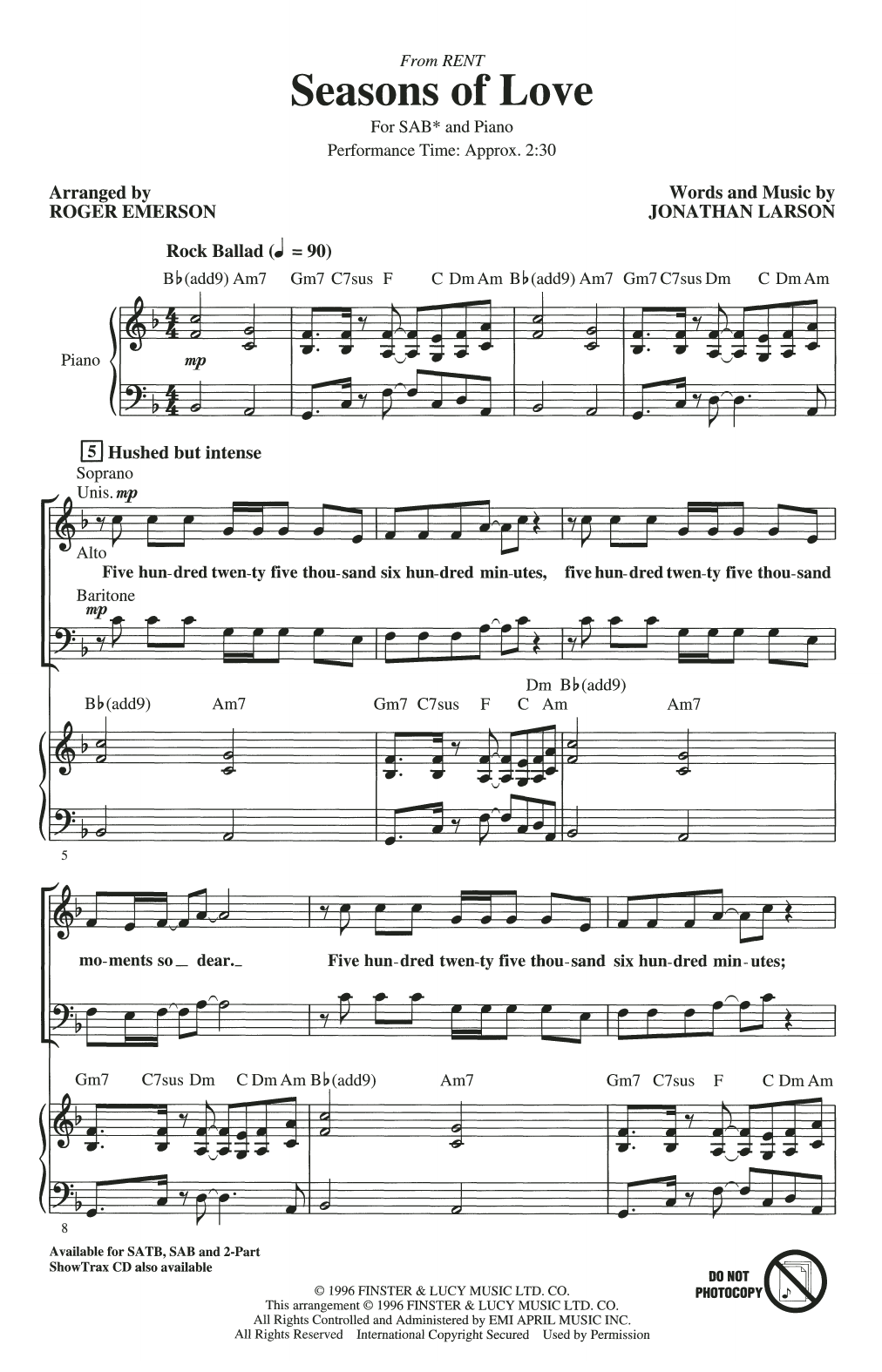 Produktgalerie: Seite 1 von 1 Seasons Of Love (from Rent) (arr. Roger Emerson), Jonathan Larson, Chor